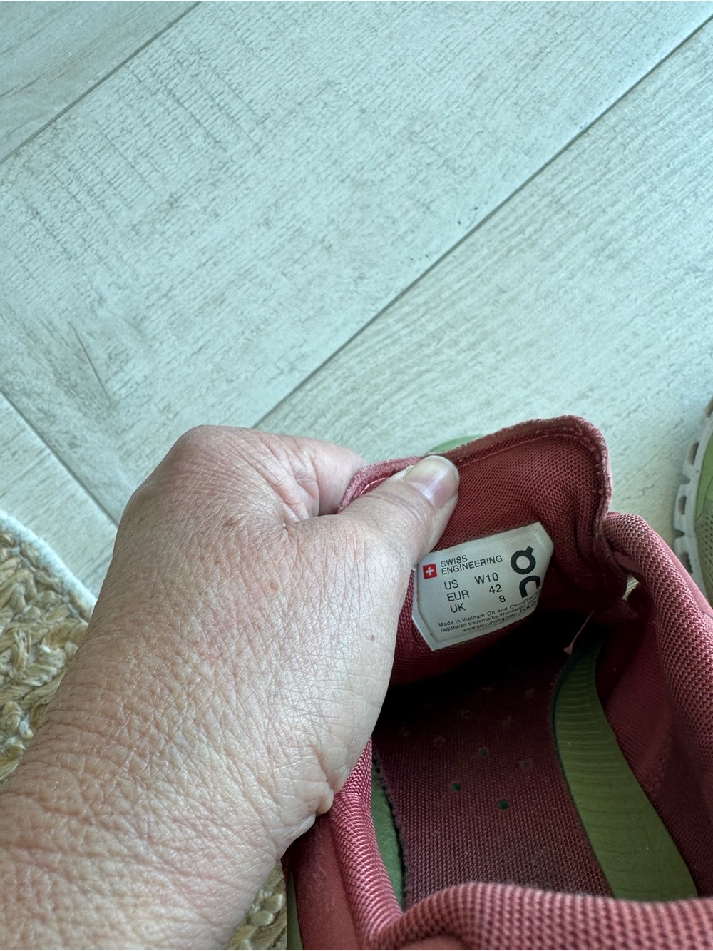 On Running Women's Coral Pink and Light Green Running Shoes - Picture 3 of 3